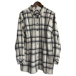 Susan Graver top womens 2X neutral preppy plaid career office business casual‎
